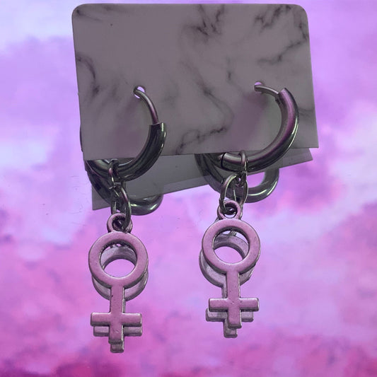 Thick Hinge Hoop Earrings with Female Venus/Male Mars Charm - Lxyclr Authentic