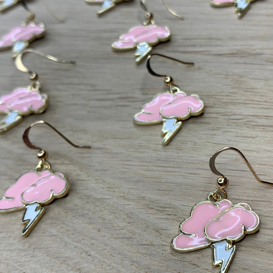 Gold and Pink Cloud with Lightning Bolt Earrings - Lxyclr Authentic