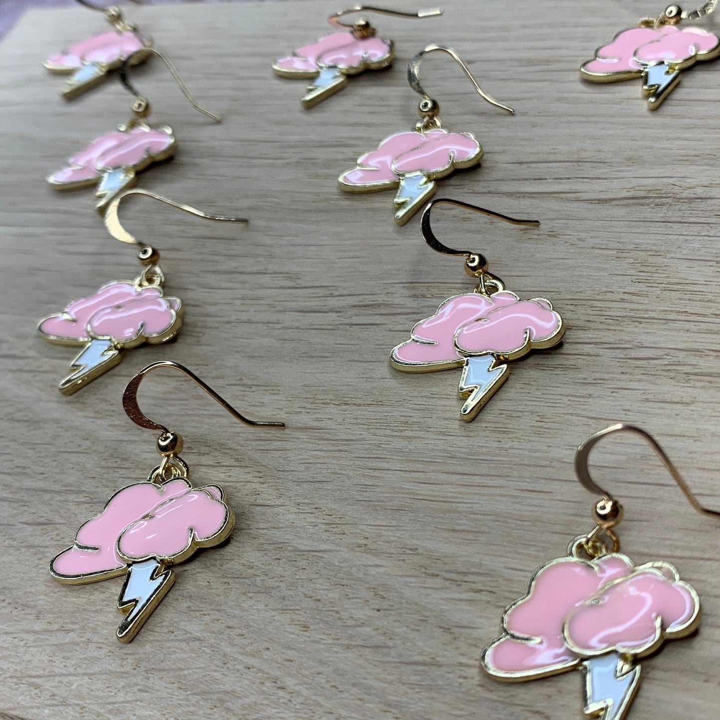 Gold and Pink Cloud with Lightning Bolt Earrings - Lxyclr Authentic