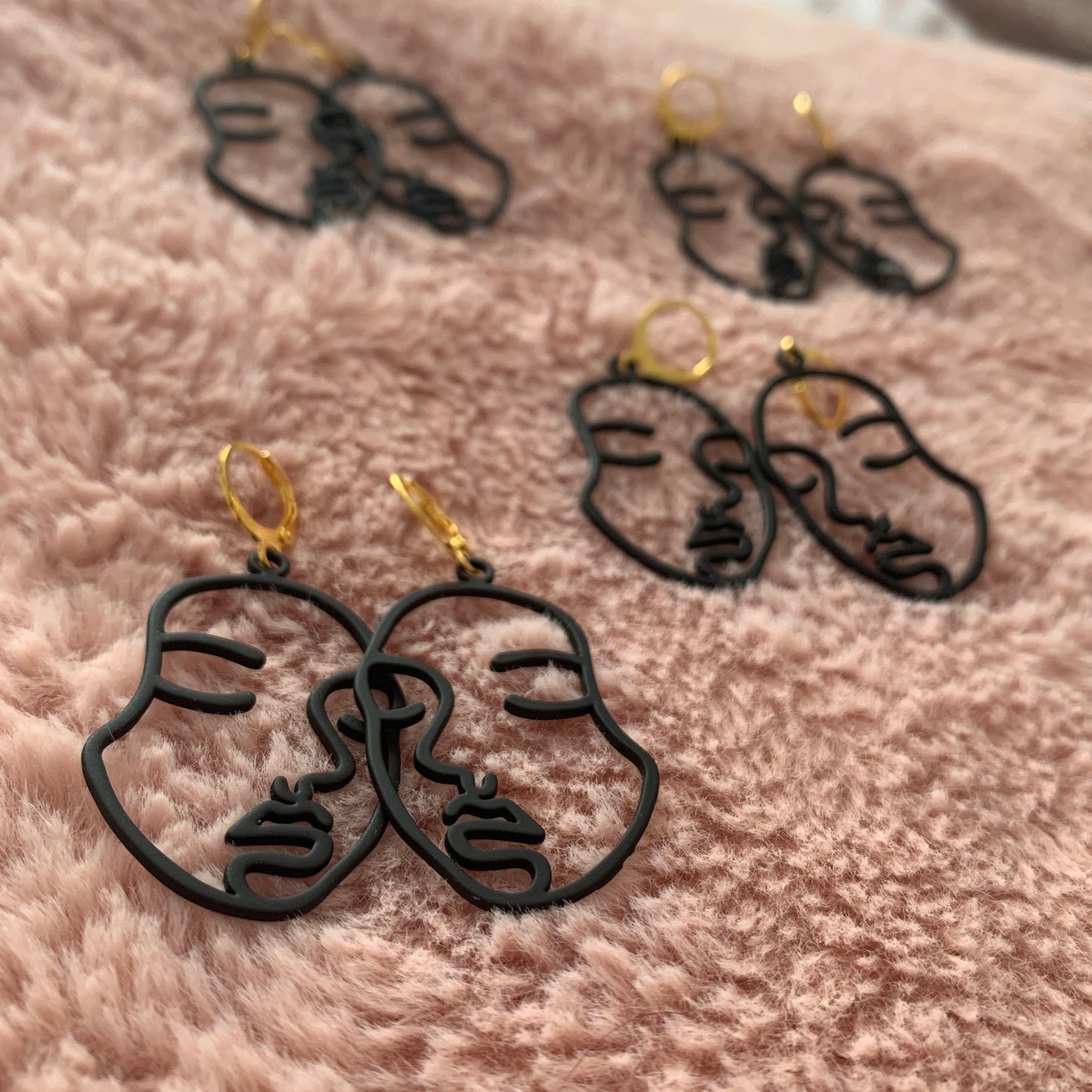 Black Abstract Face Huggie Hoop Earrings - Lxyclr Authentic