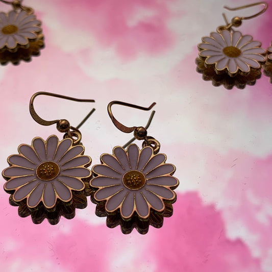 Limited Edition | Gold and White Delicate Daisy Earrings - Lxyclr Authentic