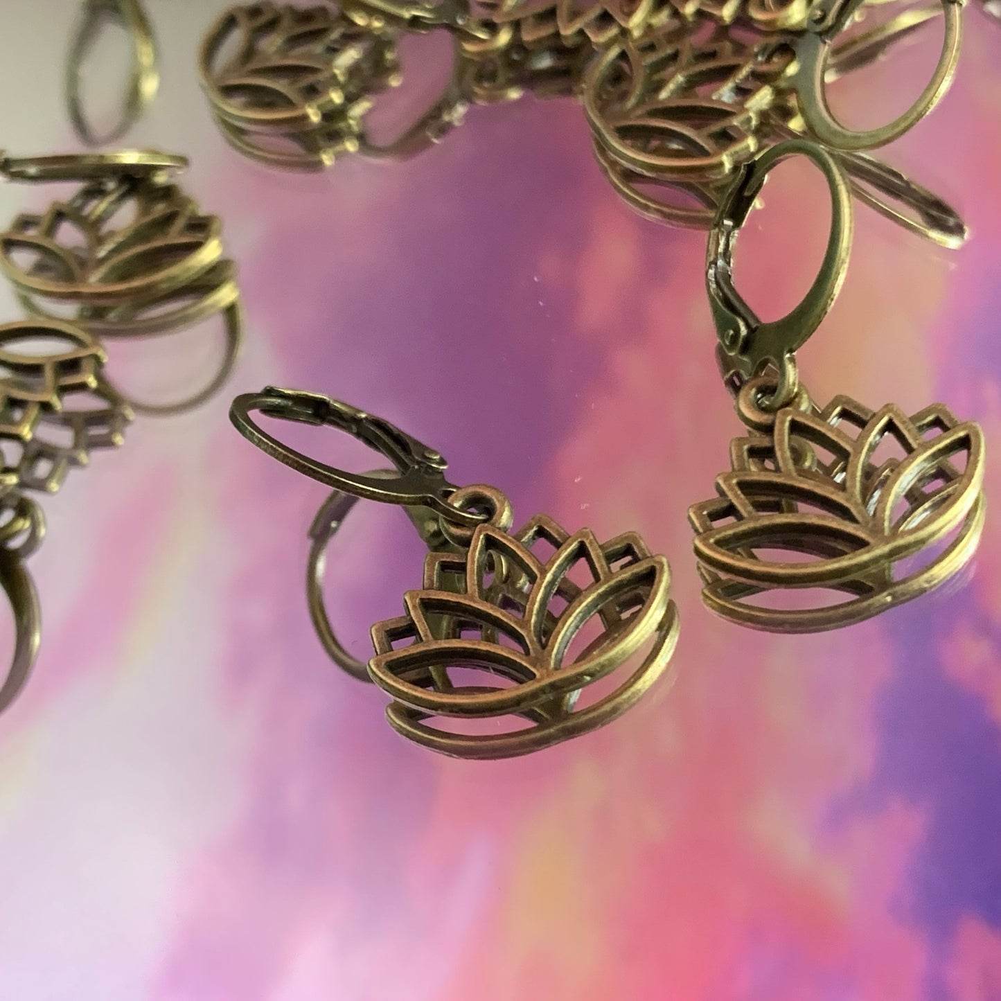 Bronze Lotus Flower Charm Earrings - Lxyclr Authentic