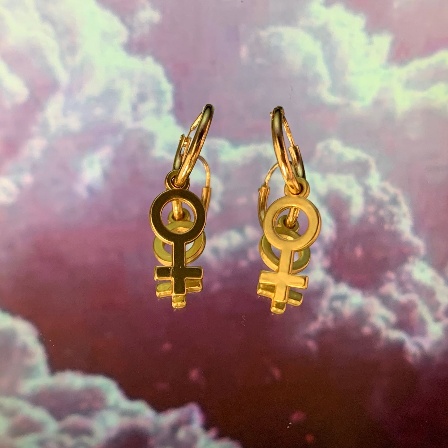 Gold Sleeper Hoop Earrings with Female/Venus Charm - Lxyclr Authentic