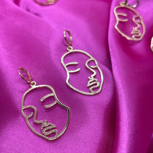 Gold Abstract Face Huggie Hoop Earrings - Lxyclr Authentic