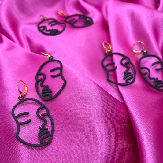 Black Abstract Face Huggie Hoop Earrings - Lxyclr Authentic