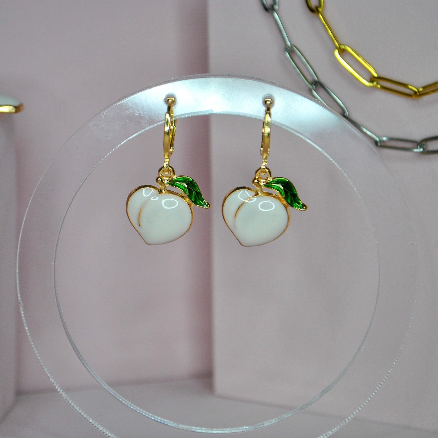 Limited Edition | Peach Enamel Charm on Huggie Hoop Earrings - Lxyclr Authentic