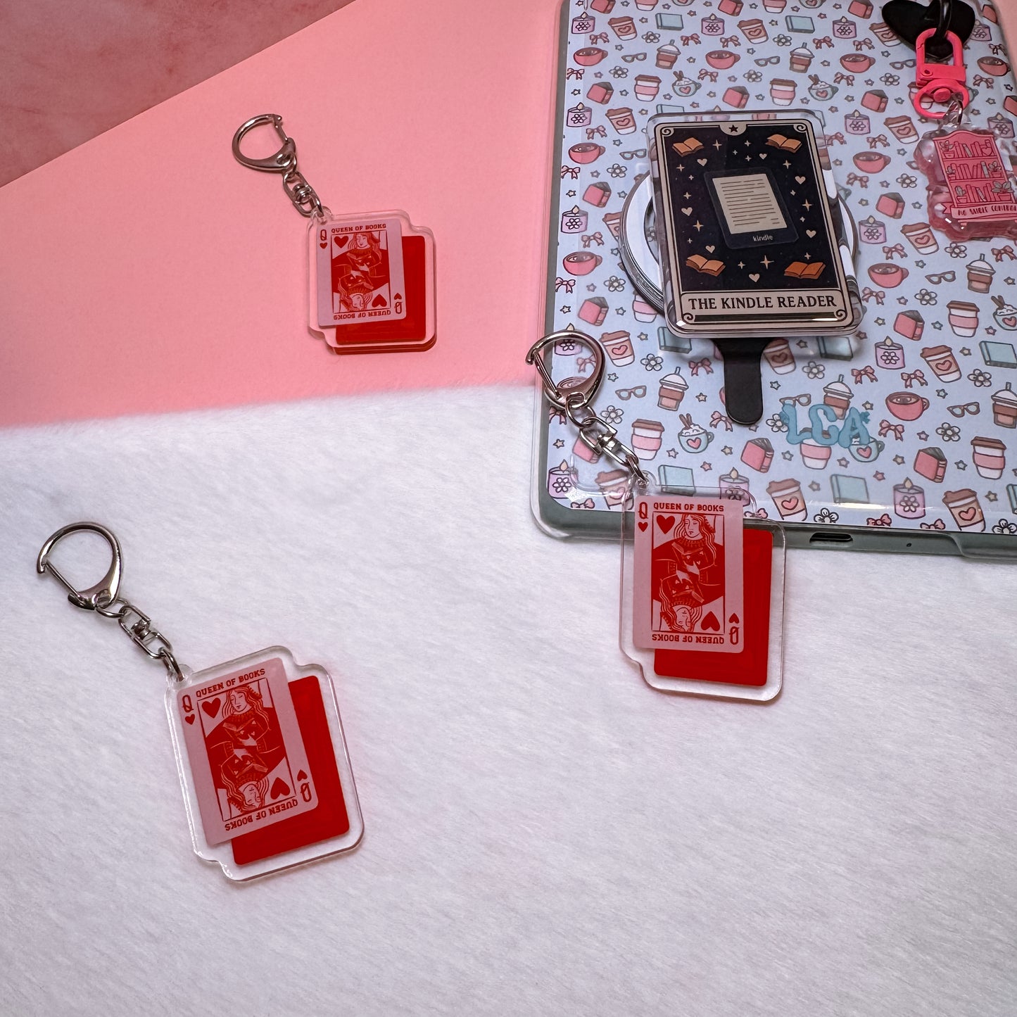 Queen of Books Playing Card Keyring