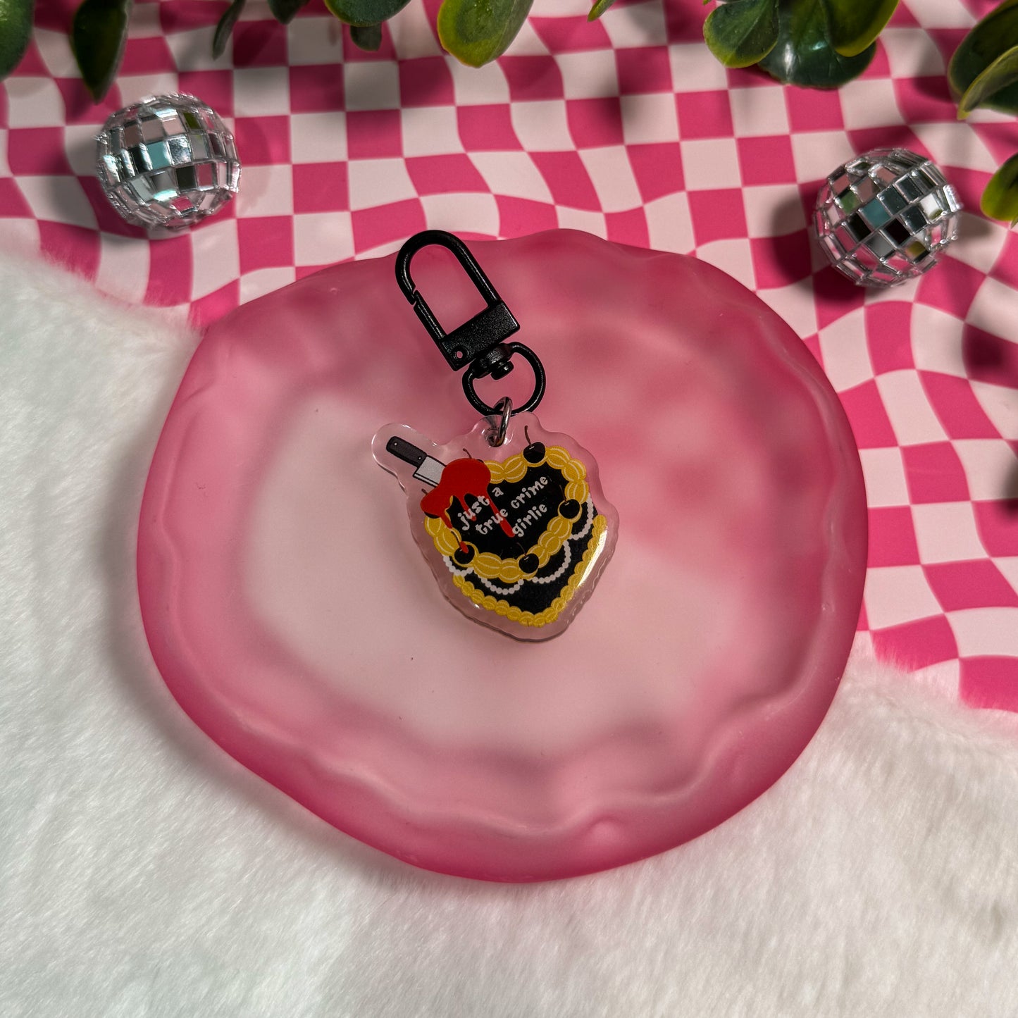Just A True Crime Girlie Cake Keyring
