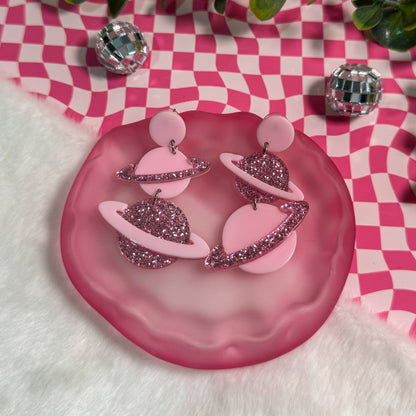 Glittery Planet Acrylic Earrings