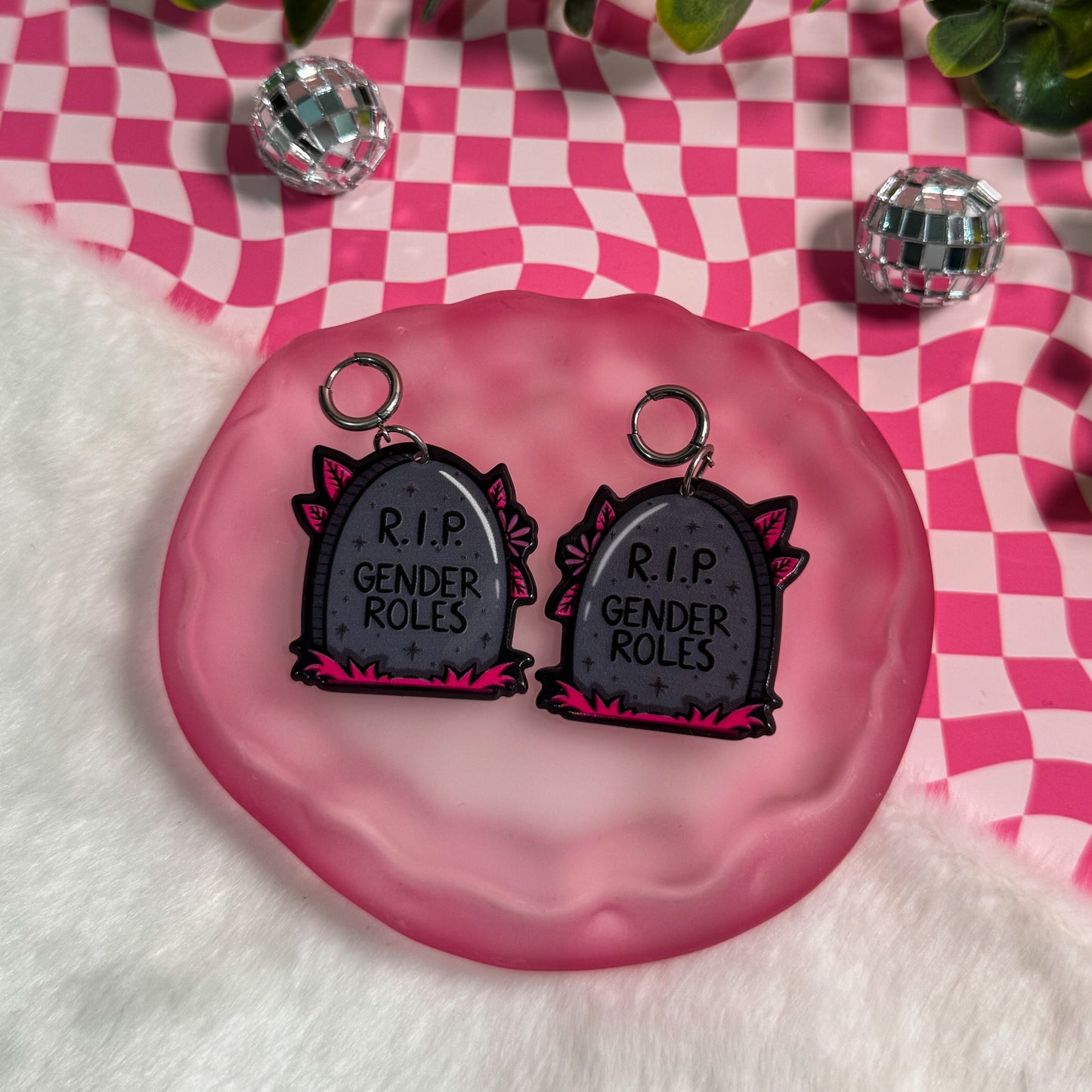 RIP Gender Roles Gravestone Earrings