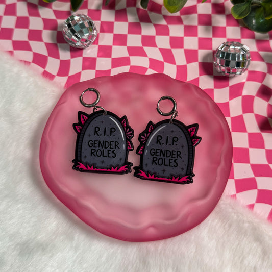 RIP Gender Roles Gravestone Earrings