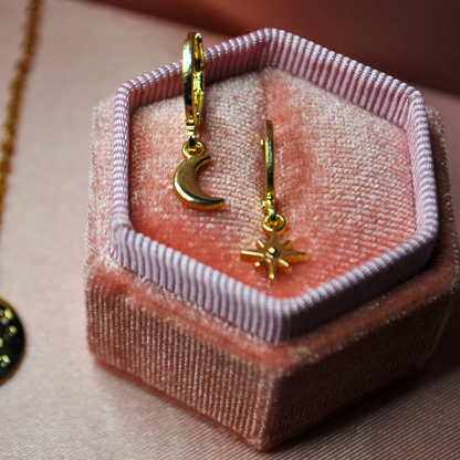 Delicate Moon and Sparkle Huggie Hoops