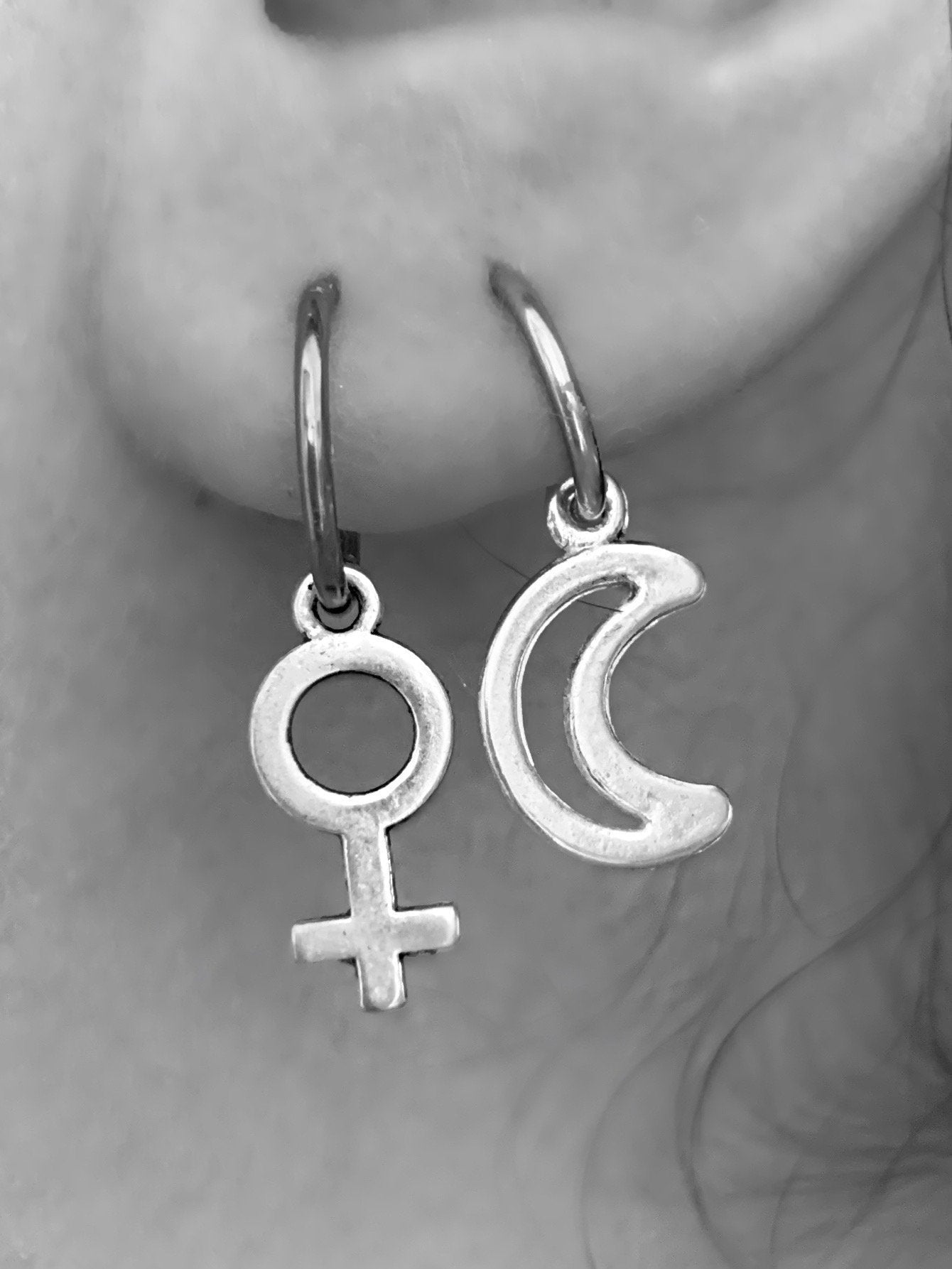 Sleeper Hoop Earrings with Female Venus/Male Mars Charm - Lxyclr Authentic