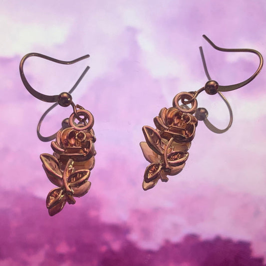 Rose Gold Rose with Stems Flower Earrings - Lxyclr Authentic