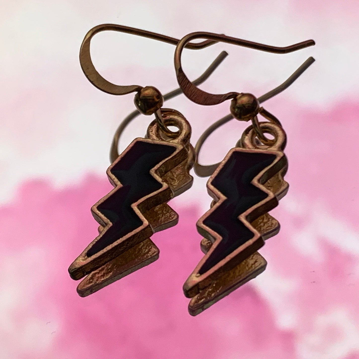 Gold and Black Lightning Bolt Dangle Earrings - Lxyclr Authentic