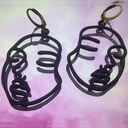Black Abstract Face Huggie Hoop Earrings - Lxyclr Authentic