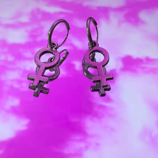 Sleeper Hoop Earrings with Female Venus/Male Mars Charm - Lxyclr Authentic