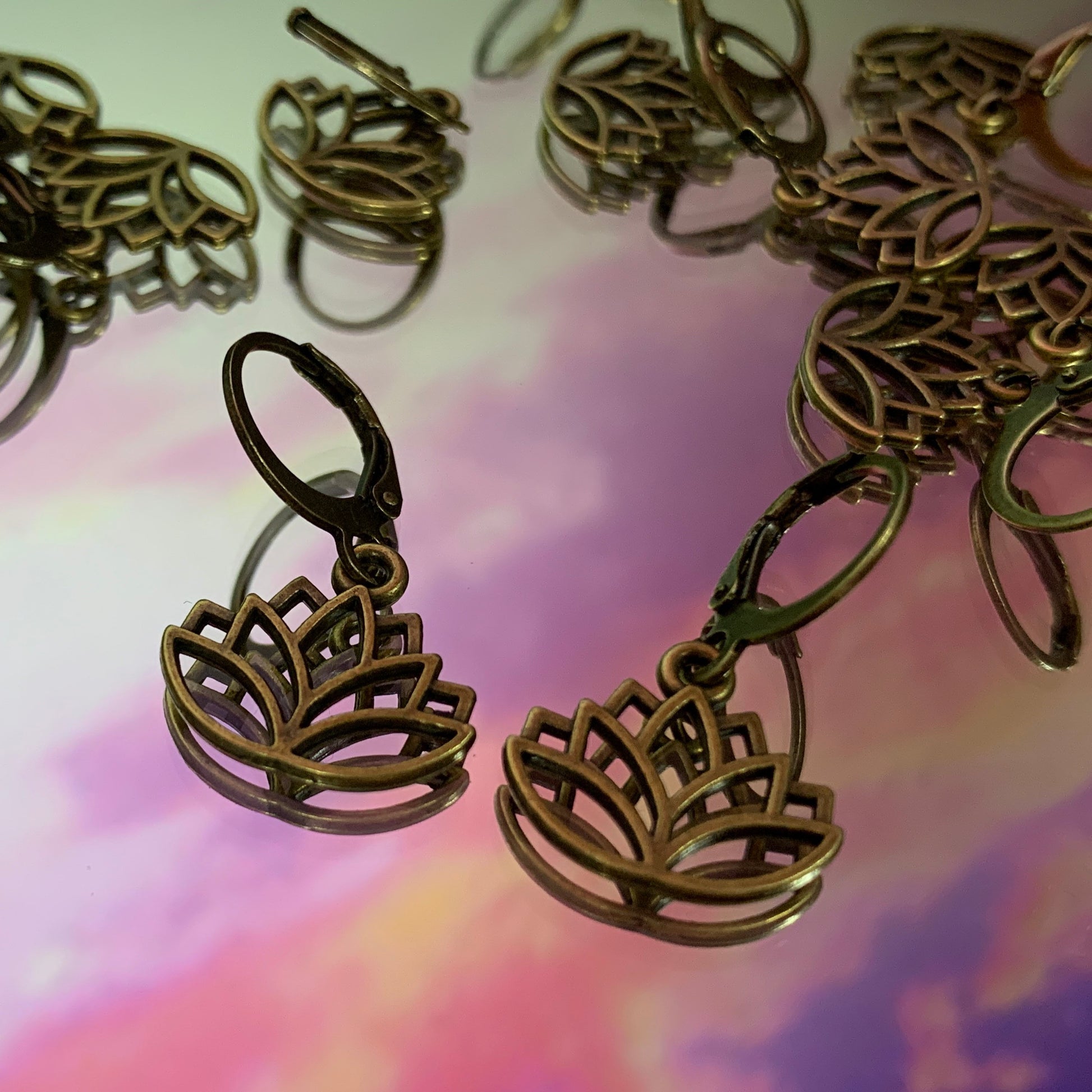 Bronze Lotus Flower Charm Earrings - Lxyclr Authentic