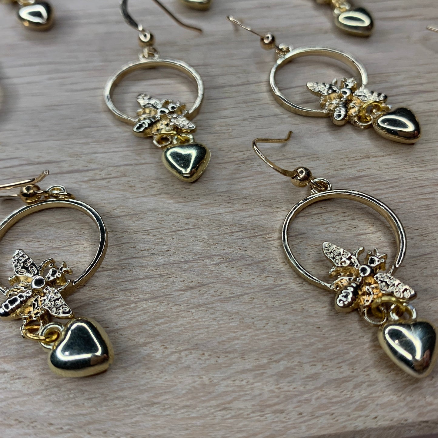 Gold Bee Dangle Drop Earrings with Heart Charm - Lxyclr Authentic