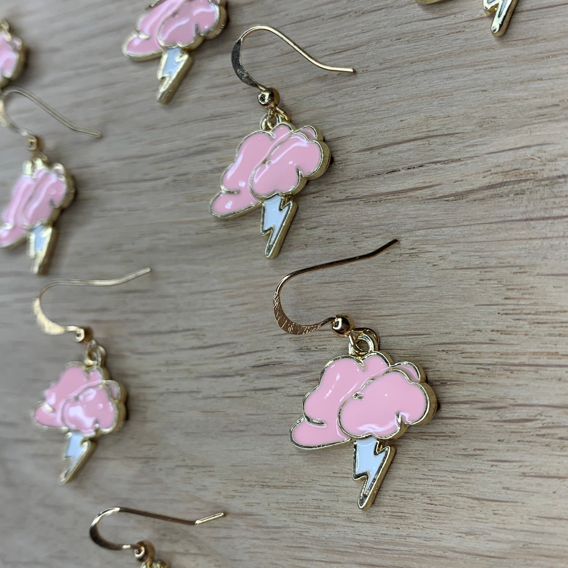 Gold and Pink Cloud with Lightning Bolt Earrings - Lxyclr Authentic