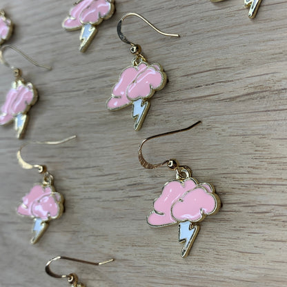 Gold and Pink Cloud with Lightning Bolt Earrings - Lxyclr Authentic