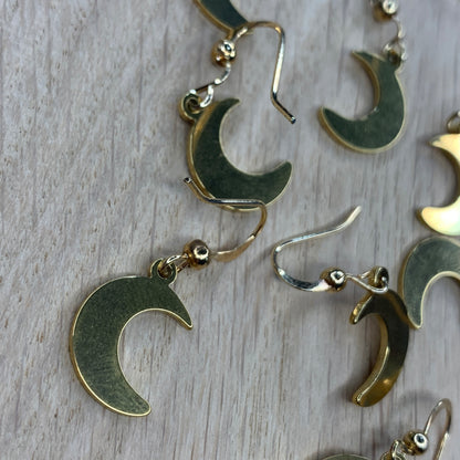 Gold Simple Crescent Moon Dangle Earrings - Lxyclr Authentic