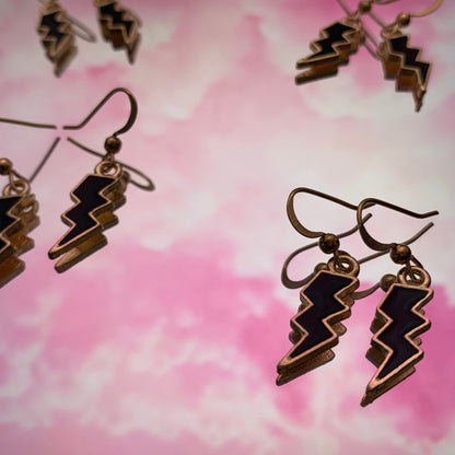 Gold and Black Lightning Bolt Dangle Earrings - Lxyclr Authentic