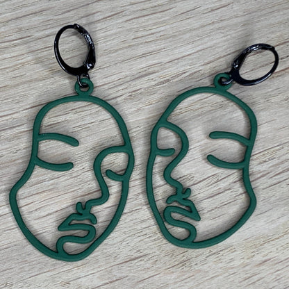 Green and Black Abstract Face Huggie Hoop Earrings - Lxyclr Authentic