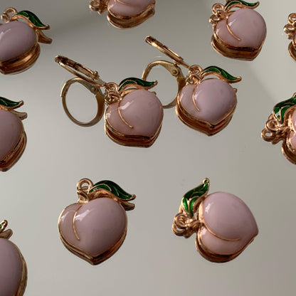 Limited Edition | Peach Enamel Charm on Huggie Hoop Earrings - Lxyclr Authentic