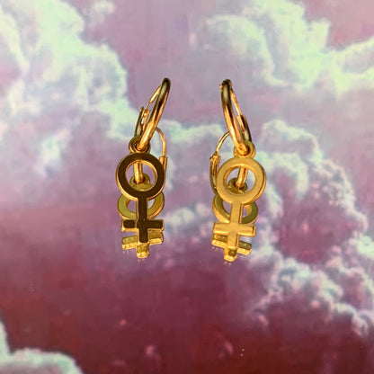 Gold Sleeper Hoop Earrings with Female/Venus Charm - Lxyclr Authentic
