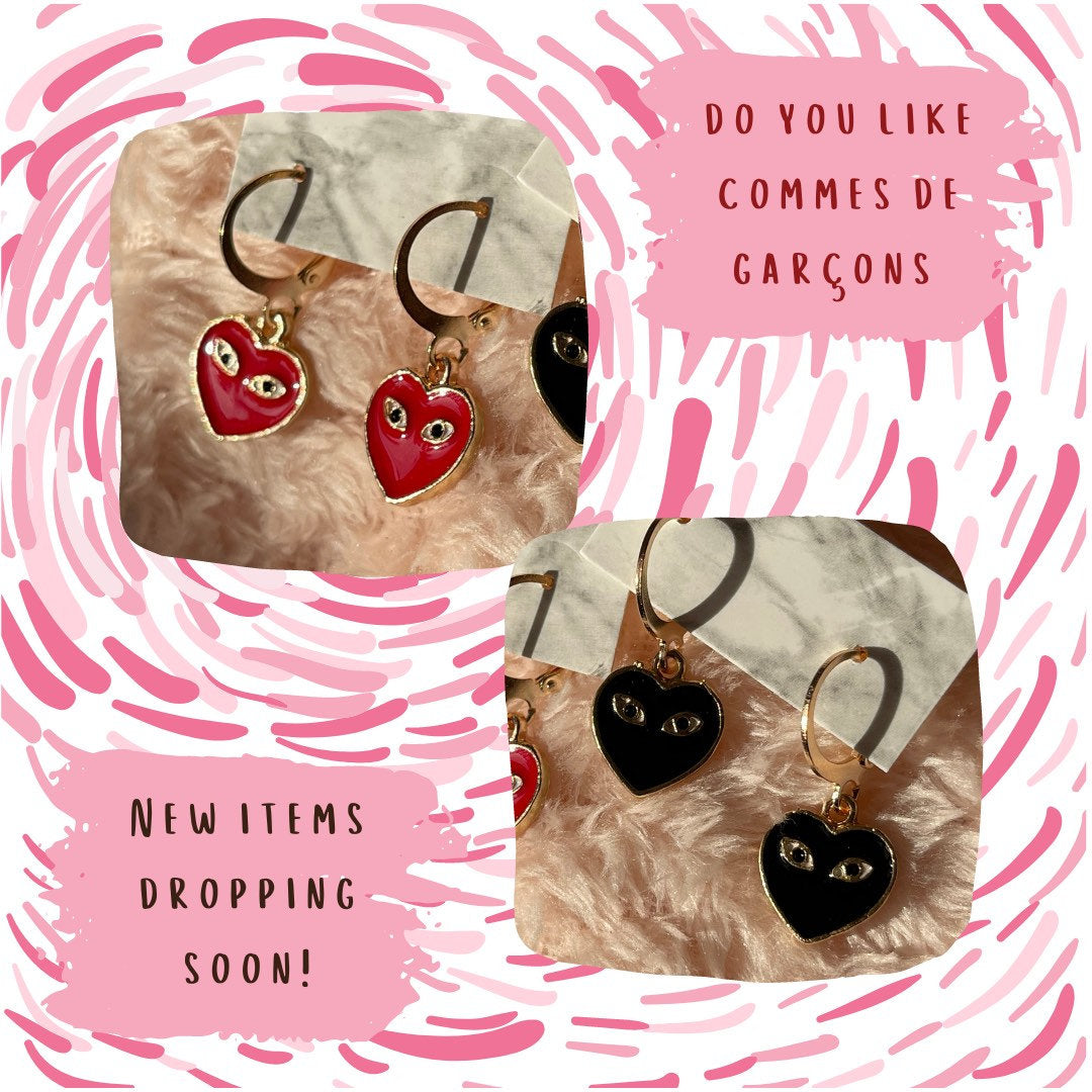 Red or Black Heart with Eyes Huggie Hoops - Lxyclr Authentic