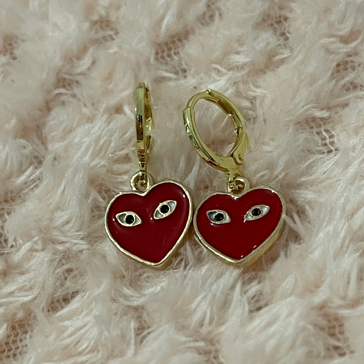 Red or Black Heart with Eyes Huggie Hoops - Lxyclr Authentic