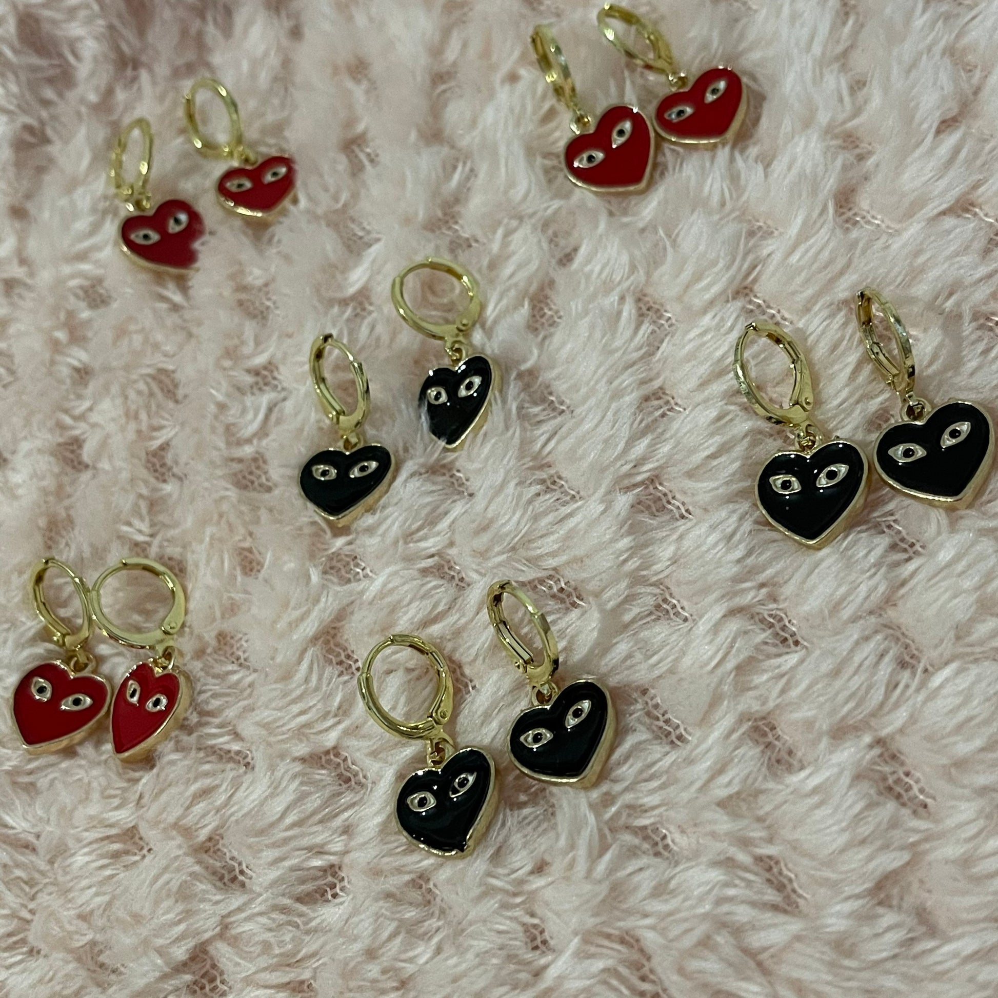 Red or Black Heart with Eyes Huggie Hoops - Lxyclr Authentic