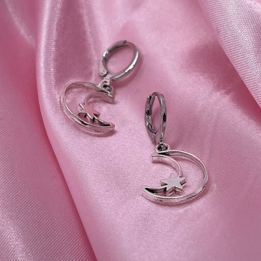 Crescent Moon and Star Huggie Hoop Earrings - Lxyclr Authentic