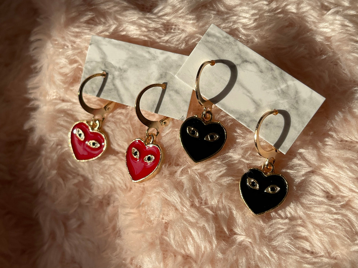 Red or Black Heart with Eyes Huggie Hoops - Lxyclr Authentic