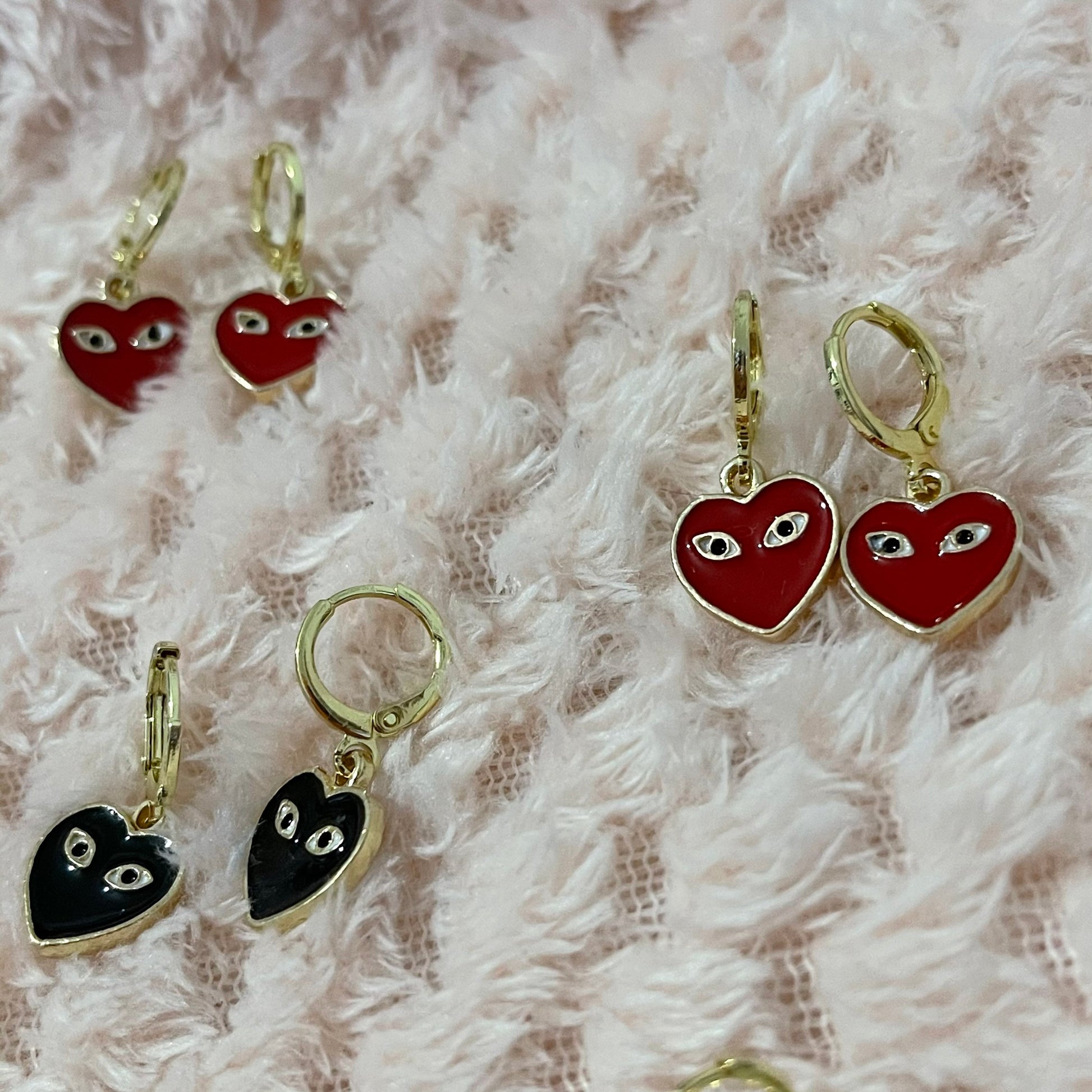 Red or Black Heart with Eyes Huggie Hoops - Lxyclr Authentic