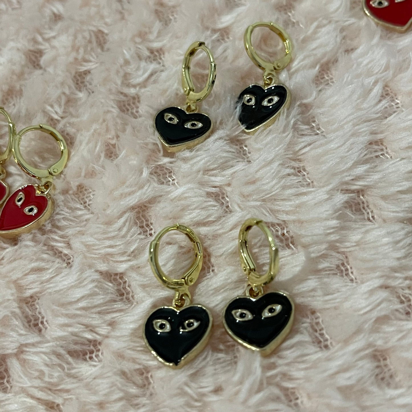 Red or Black Heart with Eyes Huggie Hoops - Lxyclr Authentic