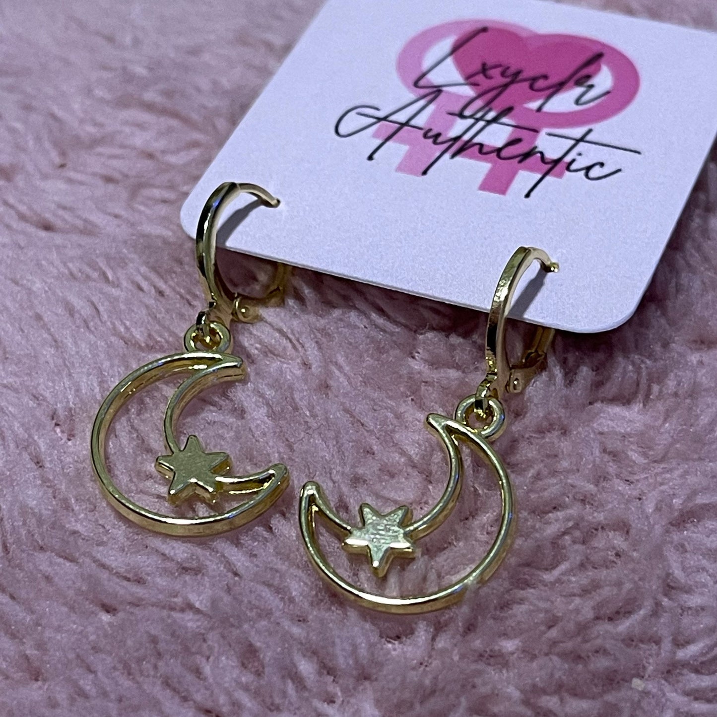 Crescent Moon and Star Huggie Hoop Earrings - Lxyclr Authentic