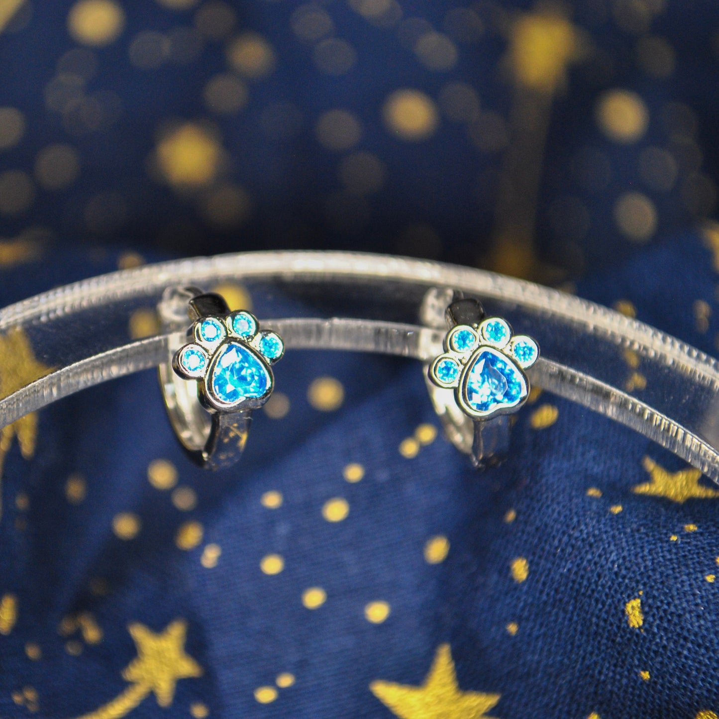 Blue Topaz Dog Paw Clicker Hoops