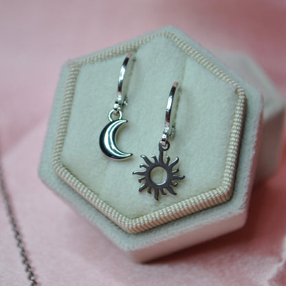 Sun and Moon Mismatched Huggie Hoops