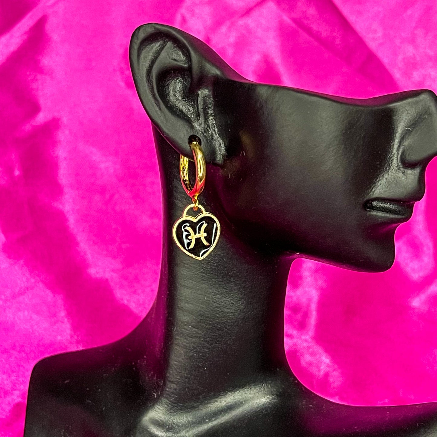 Black Zodiac Heart Charm Earrings - Lxyclr Authentic