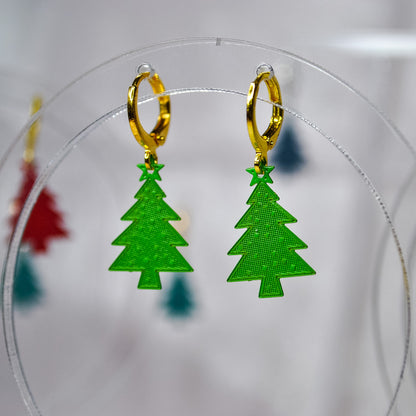 Bright Christmas Tree Huggie Hoop Earrings