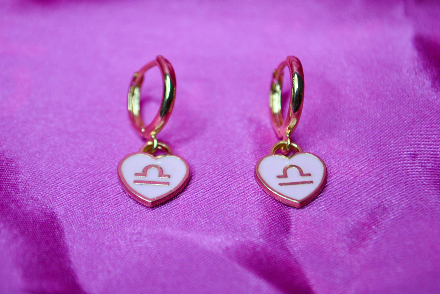 Pink Zodiac Heart Charm Earrings - Lxyclr Authentic