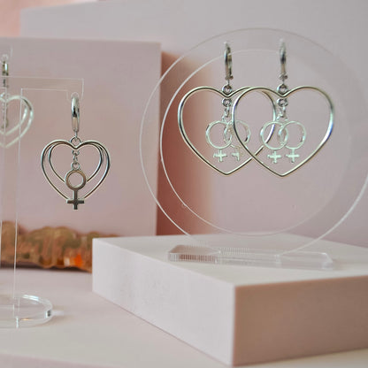 Double Venus/Female Sign in a Heart Huggie Hoop Earrings - Lxyclr Authentic