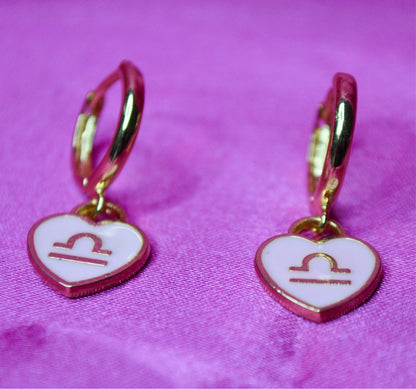Pink Zodiac Heart Charm Earrings - Lxyclr Authentic