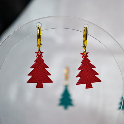 Bright Christmas Tree Huggie Hoop Earrings