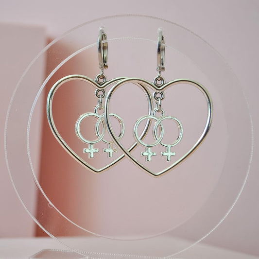 Double Venus/Female Sign in a Heart Huggie Hoop Earrings - Lxyclr Authentic