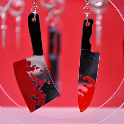 Fake Bloody Knife & Cleaver Earrings