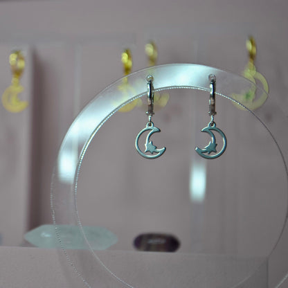 Mini Crescent Moon and Star Huggie Hoops - Lxyclr Authentic