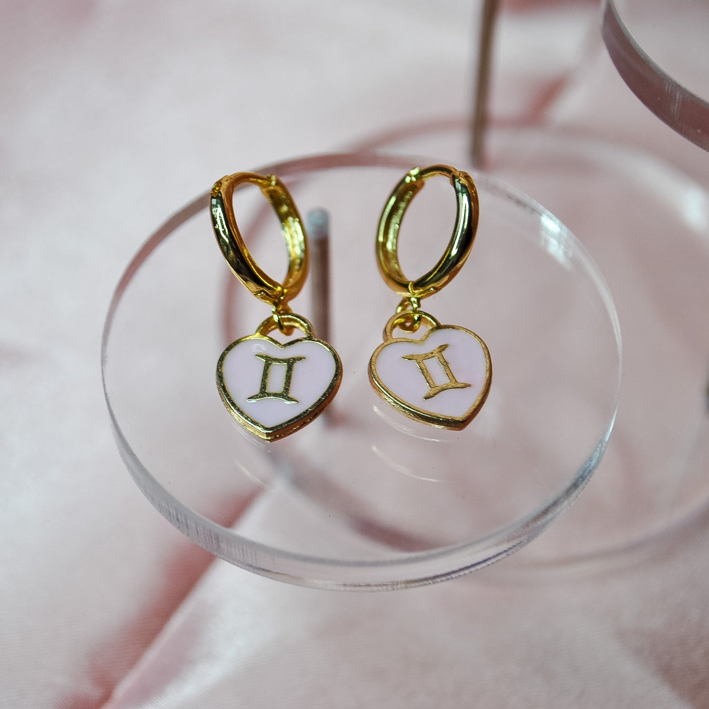 Pink Zodiac Heart Charm Earrings